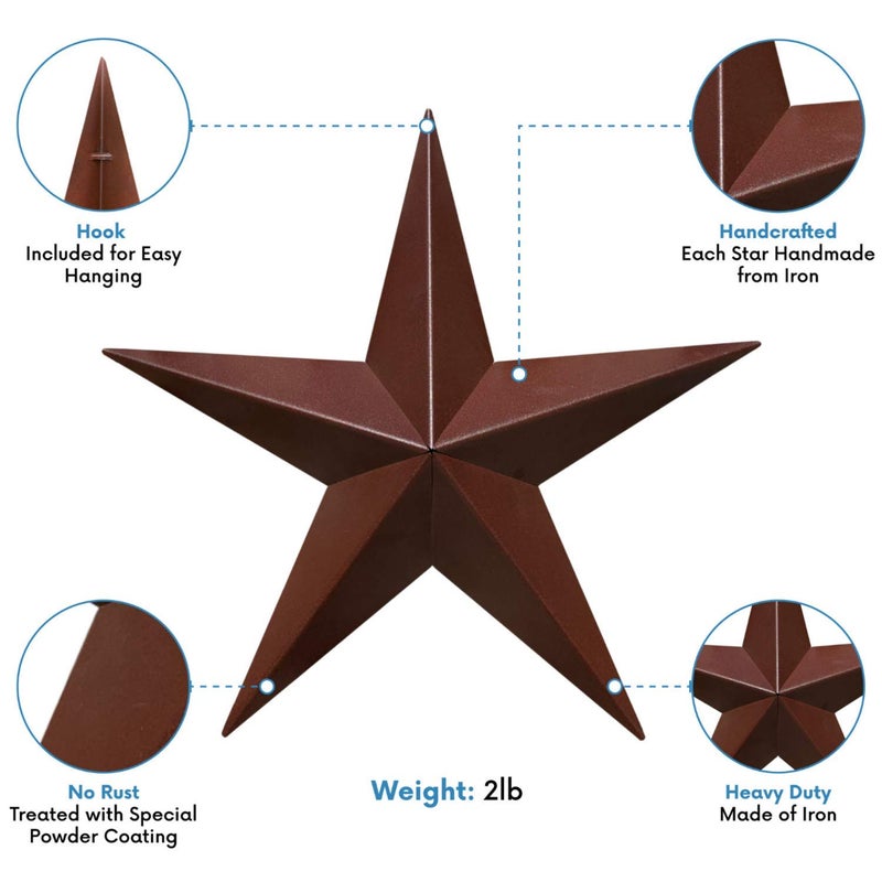 EcoRise Barn Star - Metal Stars for Outside Texas Stars Art Rustic Vintage Western Country Home Farmhouse Wall Decor (22") - Image 2